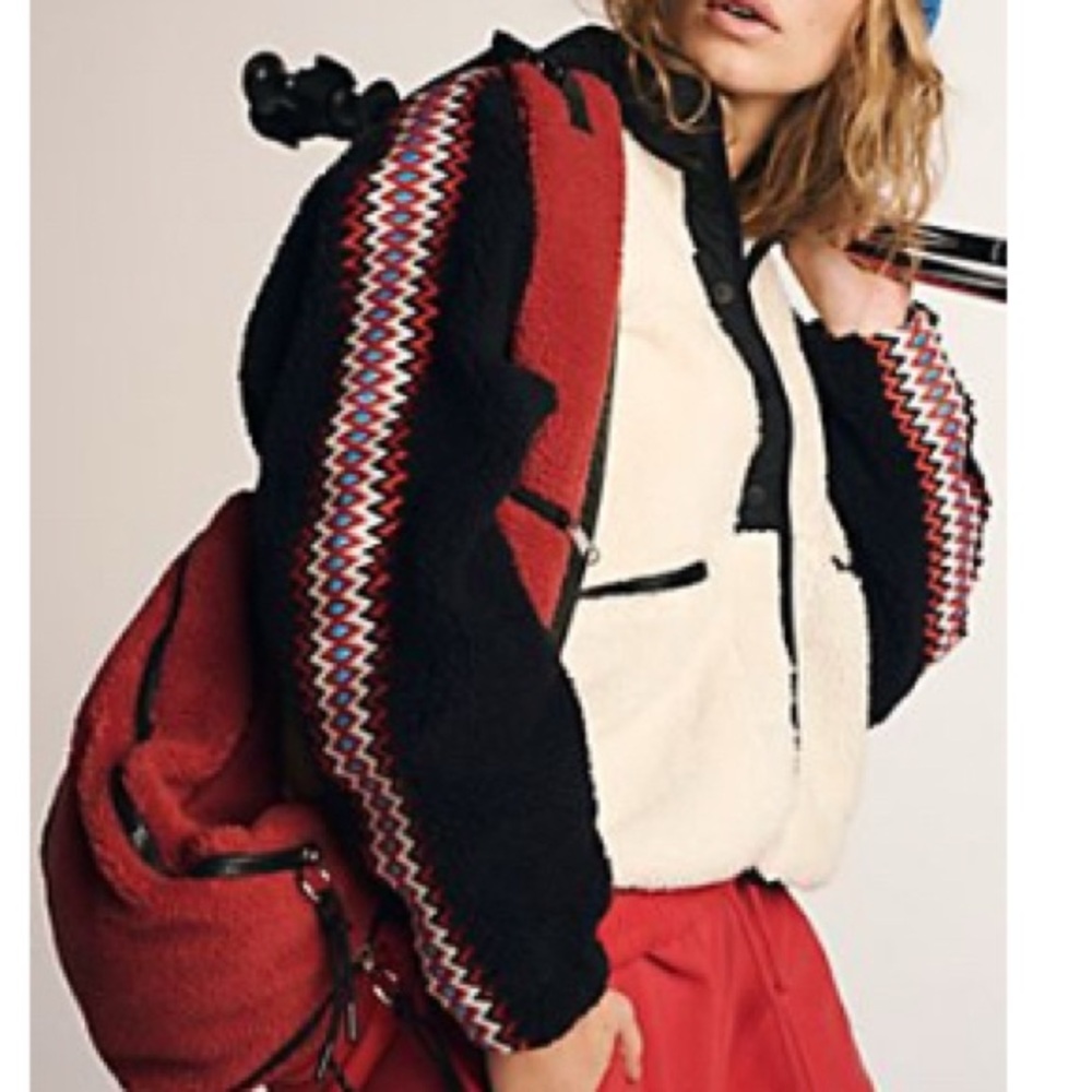 Free People Red and Cream Jacket
